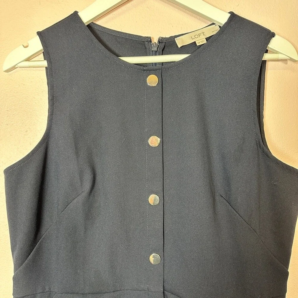 LOFT Navy Blue‎ Sleeveless Flounce Hem Button Front Pocket Shift Dress 12P